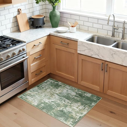 RELEANY Washable Area Rugs 2'x3' Non-Slip Modern Abstract Soft for Living Room Entryway Bedroom Kitchen, Print Pattern, Light Green/Yellow