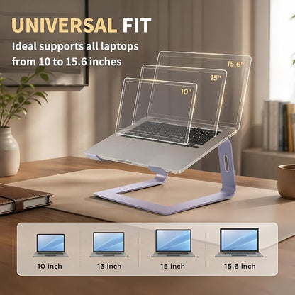 Orionstar Ergonomic Laptop Stand, Premium 5mm Aluminum Riser for 10-15.6 Inch Notebook Computer, Tool-Free Detachable Elevator Holder for Desk Office, Sturdy Riser for Eye-Level Neck Relief (Purple)
