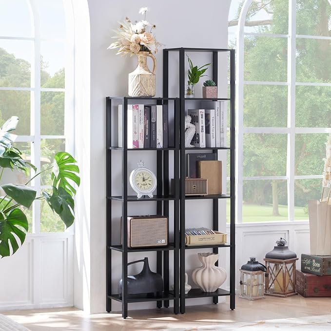 YUFAM 66in Tall Bookshelf 6-Tier Small Narrow Bookcase, Skinny Book Shelf for Small Space, Farmhouse Slim Shelf with Storage, Wood Freestanding Display Thin Bookshelves for Living Room, Office, Black