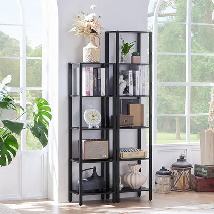 YUFAM 66in Tall Bookshelf 6-Tier Small Narrow Bookcase, Skinny Book Shelf for Small Space, Farmhouse Slim Shelf with Storage, Wood Freestanding Display Thin Bookshelves for Living Room, Office, Black