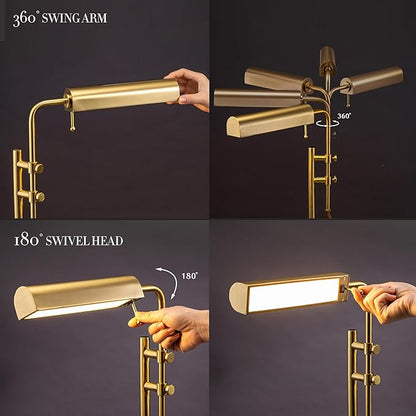 O'Bright Aurora LED Pharmacy Desk Lamp - Swing Arm, Industrial Design for Reading, Crafting, Work,10W LED, Adjustable Height 18.5-24.5 inches - Ideal for Living Room, Bedside, Office, Antique Brass