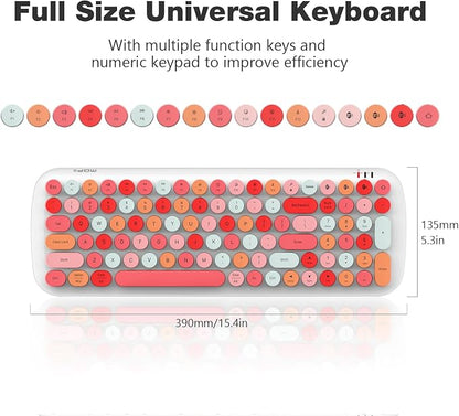 MOFII Wireless Bluetooth Keyboard for Laptop & Android, Connect up to 3 Devices Simultaneously, Portable 100-Key Typewriter Retro Round Keycaps Keyboard - Lipstick Colors