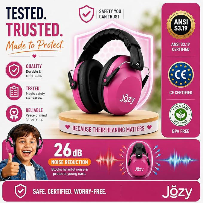 Jozy Noise Canceling Headphones for Kids, SNR 26dB Ear Protection for Autism, Sound Proof Sensory Muffs for Hearing, Concerts