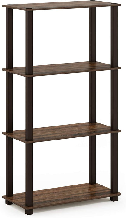 Furinno TURN-S-TUBE Storage Shelves, 4-Tier Book Shelf, Corner Shelf, Toolless Open Shelves, for Organization and Storage, Living Room, Garage, Home Office, Walnut