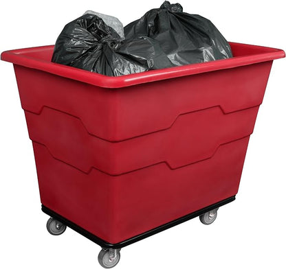 ReadySpace Commercial 16 Bushel Utility Cart with Steel Base, Poly Box Basket Truck, Laundry Cart, and Rolling Trash Bin, 47-Inch x 34.75-Inch x 35.5-Inch, 1000 Pound Weight Capacity, Red
