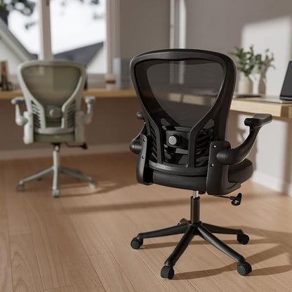 GYI Ergonomic Mesh Office Desk Chair, Black | 3D Flip-up Arms, Adjustable Lumbar Support, Adjustable Height, Study Room, Bedroom, Conference Room