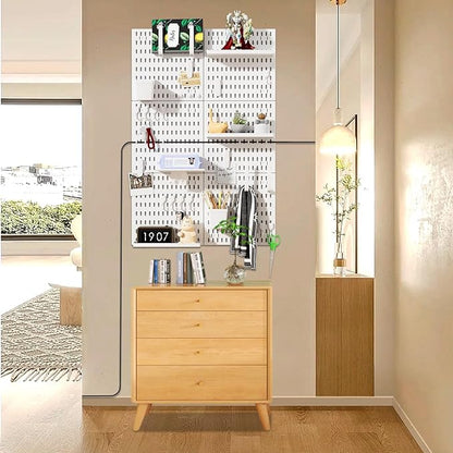 SHGJ&SOFT Peg Board Wall Organizer Panels, 50pcs - Includes 6 White Pegboards & Accessories, Plastic Pegboard for Home，Office, Craft Room, Gaming Setup, 24″×24″, Wall Mount Display Pegboard Panel Kits