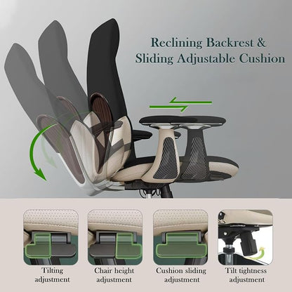 Ergonomic Genuine Leather Office Chair, Executive Chair with Tilt Adjustable High Back and Lumbar Support, 400lbs Weight Capacity Metal Base with 360° Flexible Wheels (New Black)