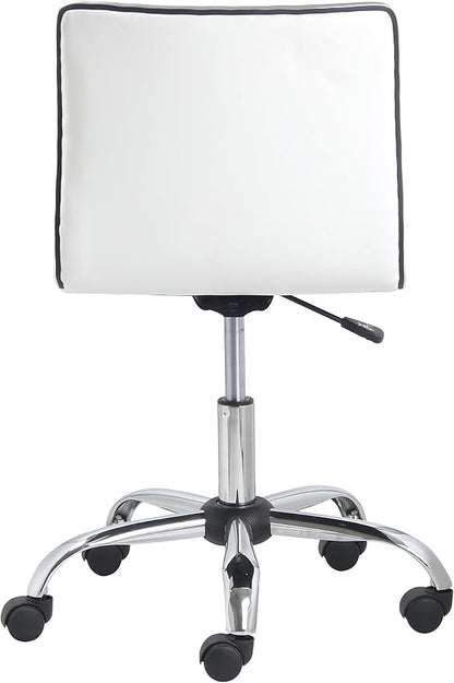 BTEXPERT Set of 2,Swivel Leather Soft Upholstery Office Mid Back Armless Ribbed Designer Task Chair, White (5029W-2)
