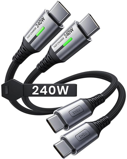 INIU USB C to USB C Cable, 240W Fast Charging Type C Charger Cord, Braided USBC Phone Charger Cable for iPhone 17 16 Pro Max Samsung S25 S24 Laptops MacBook Air 15 M3 iPad Switch [1ft+1ft Black]