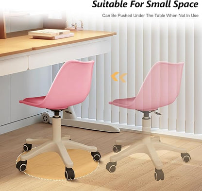 Home Office Chairs, Small Swivel Rolling Desk Chair with Silent Wheels and Low-Back,Armless Heavy-Duty Vanity Chair Height Adjustable for Bedroom,Students,Study,Teens