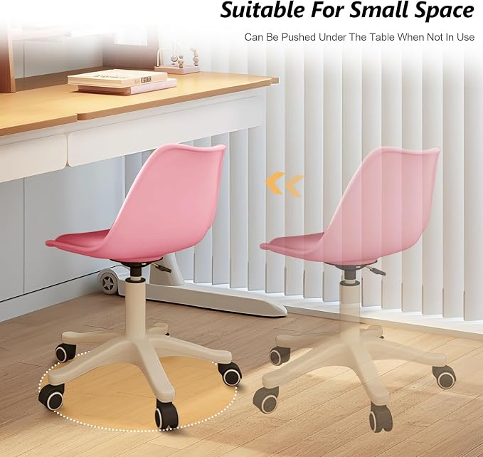 Home Office Chairs, Small Swivel Rolling Desk Chair with Silent Wheels and Low-Back,Armless Heavy-Duty Vanity Chair Height Adjustable for Bedroom,Students,Study,Teens