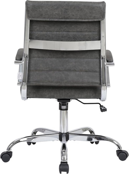 LeisureMod Benmar Leather Office Desk Chair, Mid-Back Ergonomic Swivel Chair with Lumbar Support, Adjustable Height, Tilt Lock, Cushioned Seat & Back, Home Office Task Chair (Charcoal, Set of 6)