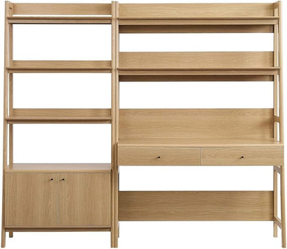 Modway 2-Piece Home Office Desk and Bookshelf Display Case in Oak