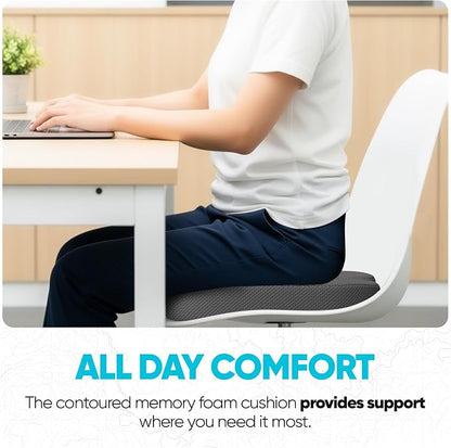 FORTEM Seat Cushion, Office Chair Cushion, Memory Foam Car Seat Cushions, Sciatica Coccyx Tailbone Pain Relief, Chair Cushions for Back Support, Sitting Pad for Gaming, Washable Cover, Non Slip, XL