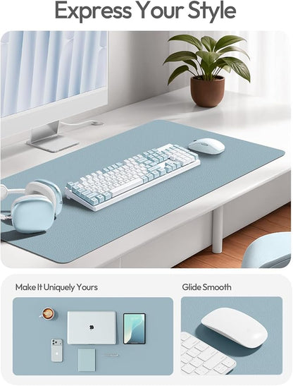 YSAGi Leather Desk Protector, Office Mat, Large Mouse Mat, Non-Slip PU Leather Blotter, Laptop Desk Mat, Waterproof Writing Pad for Office and Home(Ice Blue, 63" x 17.2")