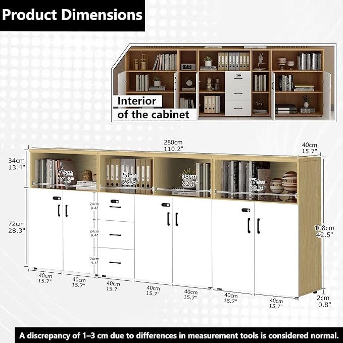 File Cabinet with Password Lock, Wood Lateral Filing Cabinet for Letter/A4 Files, 3 Drawer with Door, Printer Stand with Open Shelves for Home Office