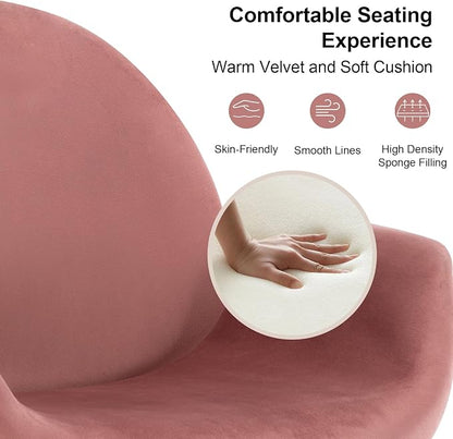 Pink Velvet Home Office Desk Chair with Gold Base for Women Girls, Swivel Makeup Vanity Chair with Pillow,Rose Upholstered Mid Back Adjustable Office Chair for Bedroom Living Room(Pink)