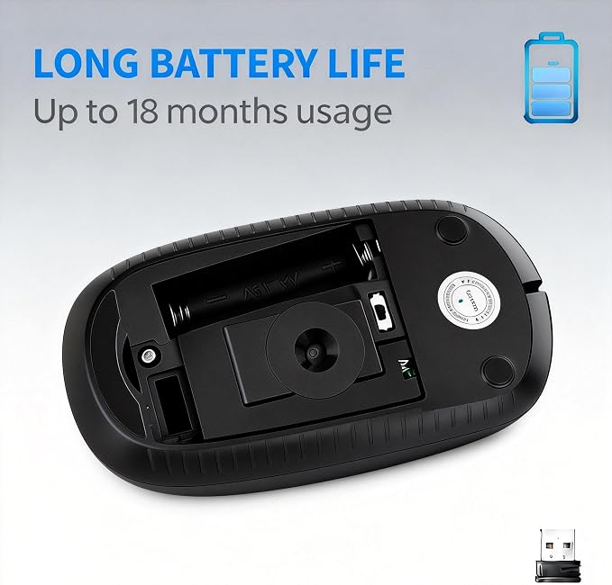 Unipows Wireless Mouse - 2.4G Slim Portable Computer Mouse with Nano Receiver, Less Noise Mobile Optical Mice for Notebook, PC, Laptop, Computer, Mac (Black)