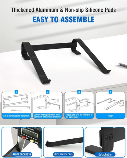 Ventilated Laptop Stand for Desk, Ergonomic Aluminum Laptop Riser, Computer Stand for Laptop, Compatible with MacBook Air Pro, Dell, HP, More 11-17.3 Inches Notebook, Work from Home (Black)