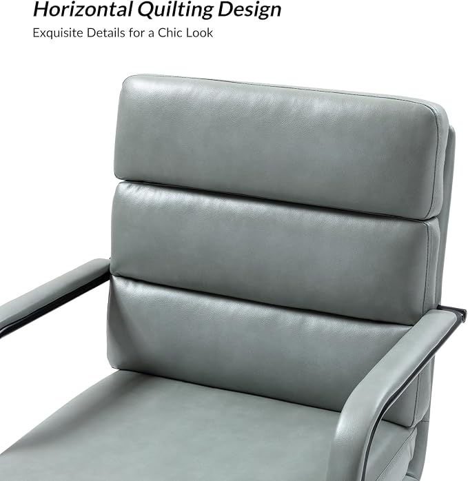 HULALA HOME Modern Faux Leather Home Office Chair with Tilt Lock & Metal Base, Desk Chair with Wheels & Padded Cushion, 360° Swivel Wide Seat Computer Task Chair, Sage