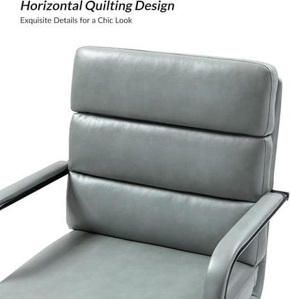 HULALA HOME Modern Faux Leather Home Office Chair with Tilt Lock & Metal Base, Desk Chair with Wheels & Padded Cushion, 360° Swivel Wide Seat Computer Task Chair, Sage