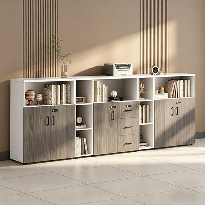 File Cabinet with Password Lock, Wood Lateral Filing Cabinet for Letter/A4 Files, 3 Drawer with Door, Printer Stand with Open Shelves for Home Office