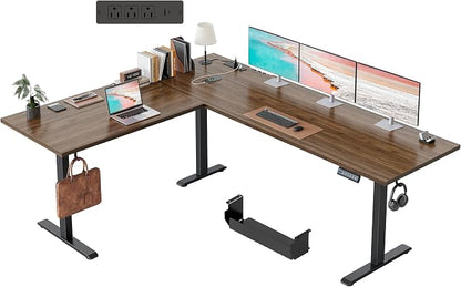 Klicelor L Shaped Standing Desk 75 x 61 Inch,Electric Height Adjustable Corner Desk with Cable Management & Power Outlets, Ergonomic Sit Stand Up Computer Table for Home Office,Dark Walnut