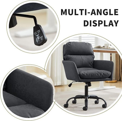 YITAI Adjustable Home Office Desk Chair with Comfy Square Mid-Back, Faux Leather 360 Swivel Upholstered Task Armchair with Wheels for Vanity Bedroom/Living Room,Study Black