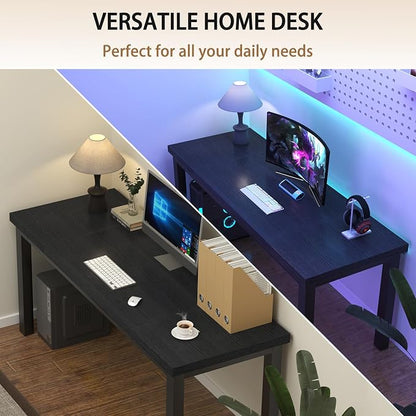 55 Inch Computer Desk, Modern Table with Thick Tabletop, Small Gaming Desk with Adjustable Feet, Study Writing Table for Home Office Work, Black