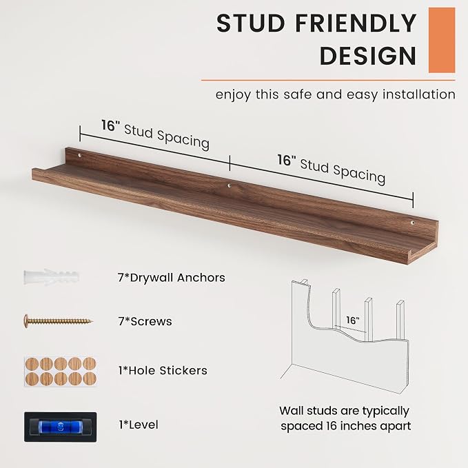 FLYJOE Picture Ledge Shelf, Floating Shelves Set of 2, 36 Inches Nursery Book Shelves for Toys Storage, Kids Bookshelf Wall Mounted for Living Room Bedroom Decor Books Photo Frames, Walnut