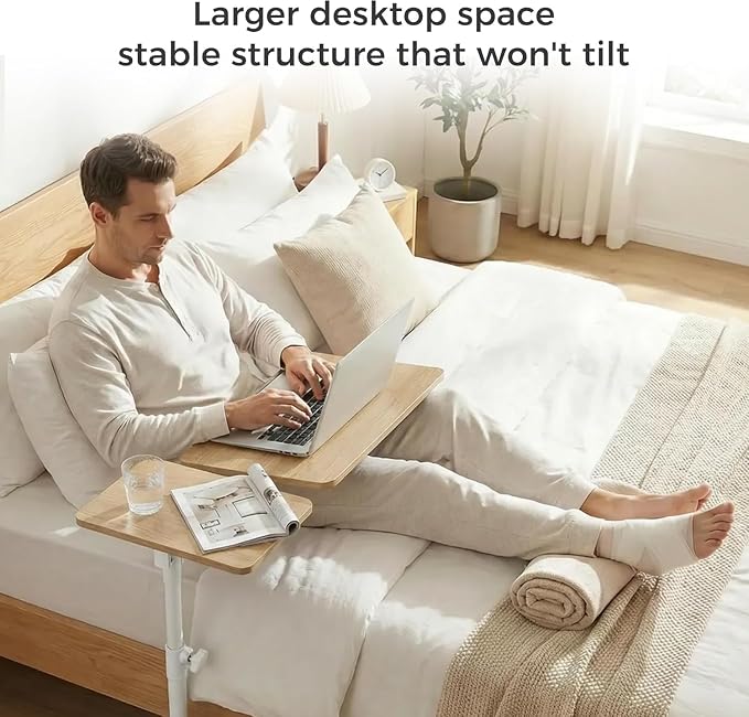 Aothia Small Standing Desk Rolling Table Adjustable Height, Laptop Mobile Stand with Wheels, Overbed Table, Portable Computer Workstation with Tiltable Desktop for Teacher Classroom Home Office, Oak