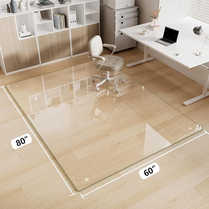 Glass Chair Mat 60" x 80" Heavy Duty Tempered Glass Office Chair Mat, Glass Floor Mat with Round Corner and Polished Edge for Smooth Glide, Office Chair Mat for Carpet, Hardwood Floor