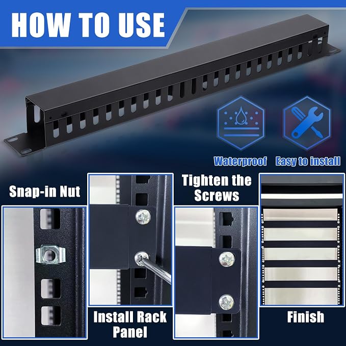 Leinuosen 2 Pack 1U 19'' Cable Manager 24 Slot Horizontal Rack Mount Wire Management Server Rack Cable Management Metal Finger Duct Wire Organizer with Cover and Mounting Screws for Network Cabinet
