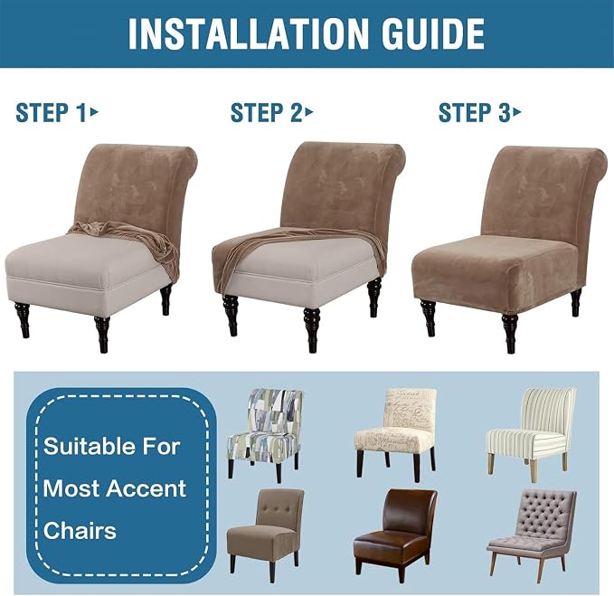 H.VERSAILTEX Armless Accent Chair Covers Thick Velvet Armless Chair Slipcovers High Stretch Chair Covers for Living Room Hotel Machine Washable Furniture Protector with Elastic Bottom, Camel