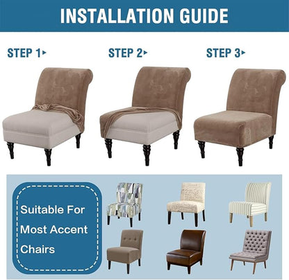 H.VERSAILTEX Armless Accent Chair Covers Thick Velvet Armless Chair Slipcovers High Stretch Chair Covers for Living Room Hotel Machine Washable Furniture Protector with Elastic Bottom, Camel