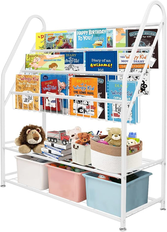 aboxoo Metal Kids Bookshelf Freestanding Bookcase for Children Room 32 in Large Toy Organizer Modern MinimalistWhite Stable Metel Bookstore Bedroom, Living, Library Book Unit Storage