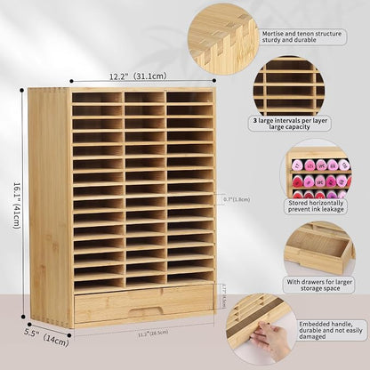 AUTOARK Bamboo Marker Organizer for 225 Markers,AHK-063 | Desktop Storage with Drawers,Art Markers Pens Pencils Brushes,Stationary Organizer