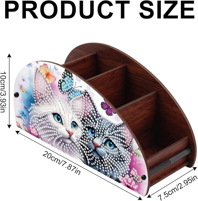 DIY Diamond Painting Storage Box Couple Cats, Handmade 5D Diamond Art Case Multi-Compartment Wooden Desktop Organizer for TV AC Remotes Makeup Brushes Pens Tabletop Holder, Valentine's Day Gift