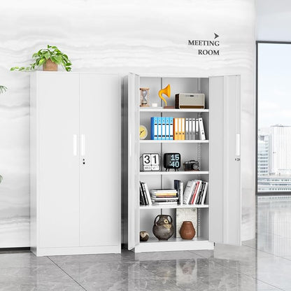 INTERGREAT White Metal Storage Cabinet, 72" Locking Steel Cabinets with 2 Door and 4 Adjustable Shelves, Tall Metal Cabinet for Home Office, Garage, Warehouse