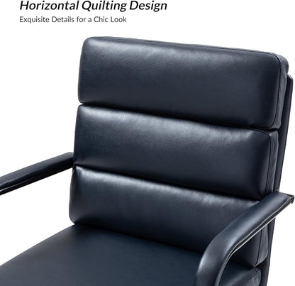 HULALA HOME Modern Faux Leather Home Office Chair with Tilt Lock & Metal Base, Desk Chair with Wheels & Padded Cushion, 360° Swivel Wide Seat Computer Task Chair, Navy