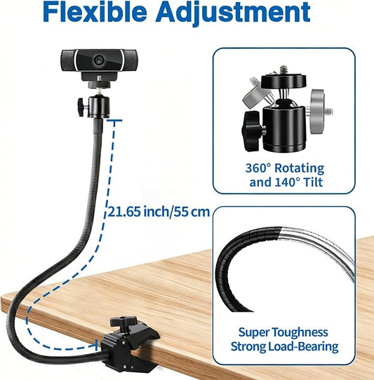 Webcam Stand Mount, Flexible Gooseneck Webcam Arm Stand with Desk Camera Mount Clip Clamp for Logitech C922 C930e C920S C920 C615 C960 C920x Brio 4K NexiGo N60 and More