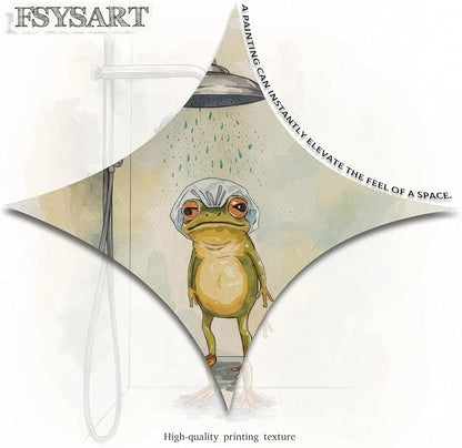 Framed Funny Frog Canvas Wall Art, Cute Frog Showering in Bathroom Canvas Prints, Whimsical Watercolor Cartoon Painting, Modern Minimalist Wall Decor for Bathroom Toilet Washroom 16x24in