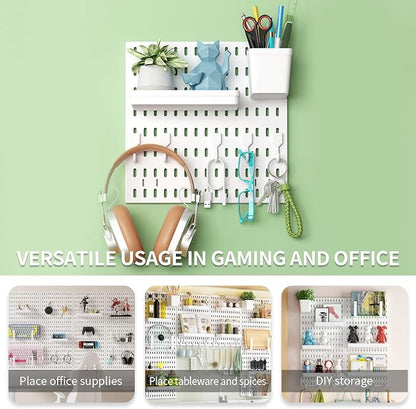 SHGJ&SOFT Peg Board Wall Organizer Panels, 22pcs - Includes 4 White Pegboards & Accessories, Plastic Pegboard for Home，Office, Craft Room, Gaming Setup, 24″×24″, Wall Mount Display Pegboard Panel Kits