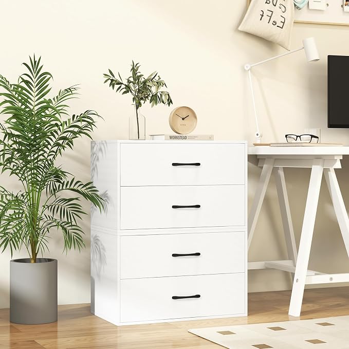 2 Drawer Lateral File Cabinet, Stackable Home Office Drawers, Under Desk Printer Stand, Low Storage Organizer, Horizontal Wooden Filing Cabinet for Study Living Room, No Wheels (2, White)