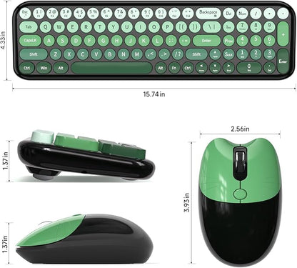 MOFII Wireless Keyboard and Mouse Combo, Compact Small Keyboard with Large Print, 2.4GHz Retro Typewriter Keyboard, Quiet Click Mouse for PC, Laptop, Desktop, Windows (Black Green Gradient)