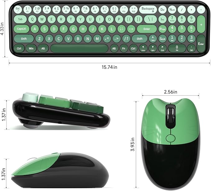 MOFII Wireless Keyboard and Mouse Combo, Full Size 2.4G Retro Round Computer Keyboard and Mouse Set, Plug and Play, for Windows, Computer, Desktop, PC, Notebook - (Green Gradient)