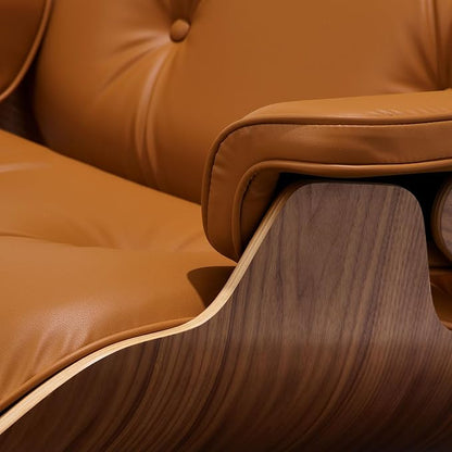 Mid Century Chaise Lounge Chair with Ottoman, Genuine Leather Reading Chair, Modern Chair Classic Design, Heavy Duty Base Support for Living Room Study Lounge Office,Tall Upgraded, Walnut Brown
