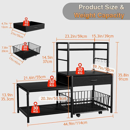 Saudism 3D Printer Stand with Storage Drawer and Rolling Filament Basket, Industrial Printer Table with Open Shelves and Hooks, Sturdy Metal Workstation for 3D Printing Tools and Accessories (Black)