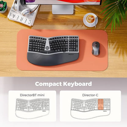 MEETION Ergonomic Wireless Keyboard and Mouse Combo, 2.4G Curved Compact Keyboard with Cushioned Palm Rest, 4 Level DPI Adjustable Wireless Mouse, for Windows/Mac/Desktop/Laptop/PC, Gray Black